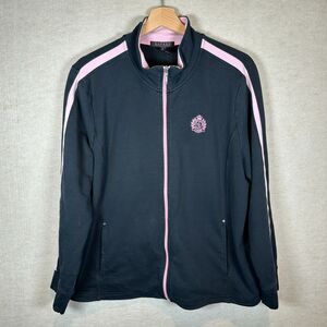 Lauren Ralph Lauren Jacket Womens 2X Black Pink Full Zip Track Athleisure
